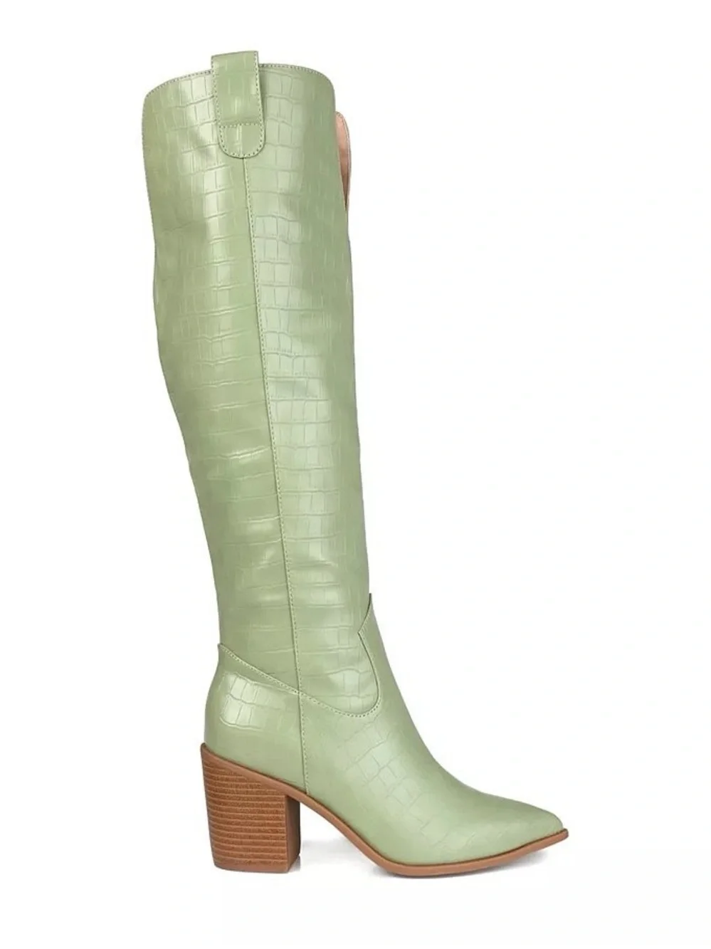 Journee Collection Sage Green Croc-Embossed Over-the-Knee Therese Boot